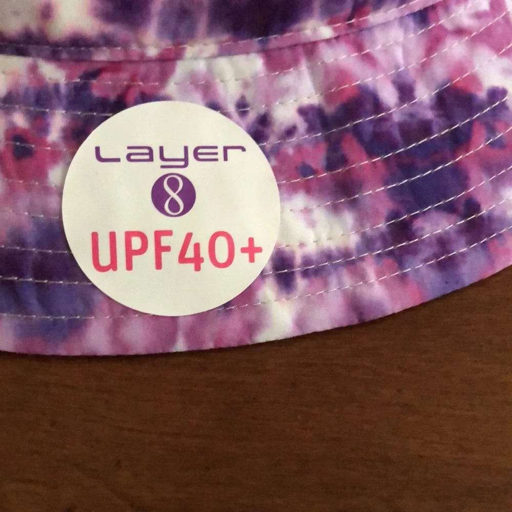 Girl’s Youth size Layer 8 UPF purple tie dye sun protection bucket hat